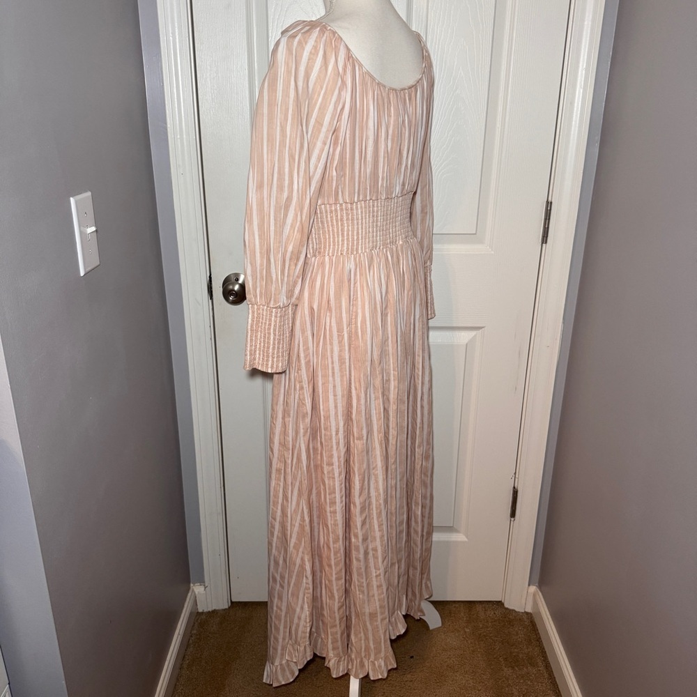 NWT Anthropologie Long-Sleeve Smocked-Waist Stripe Maxi Dress - Picture 5 of 16